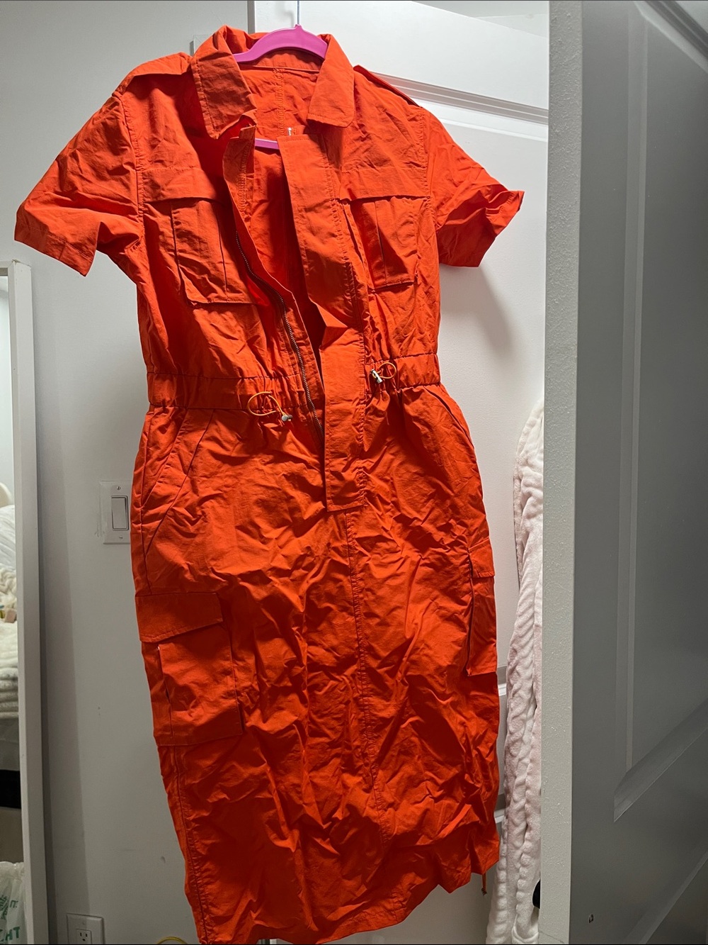 Bright Orange Utility Shirt Dress